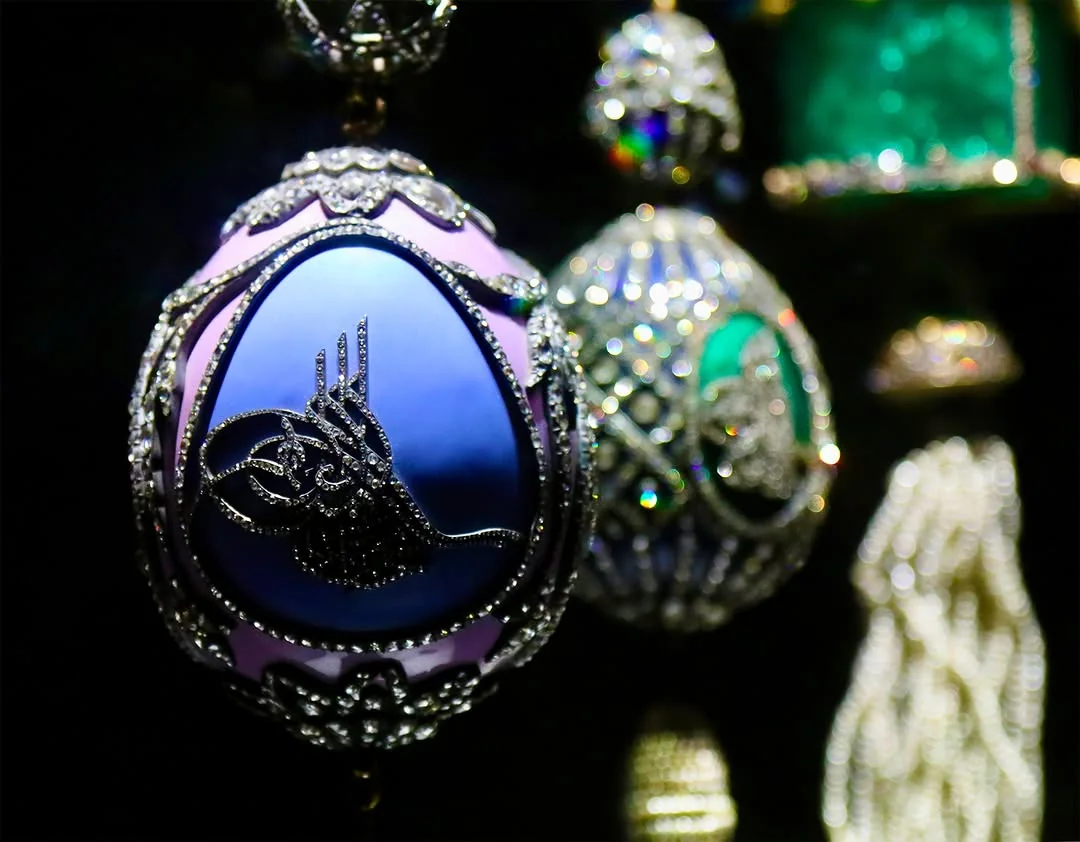 A jeweled egg from the Imperial Treasury Section of Topkapi Palace in Istanbul, Turkey.