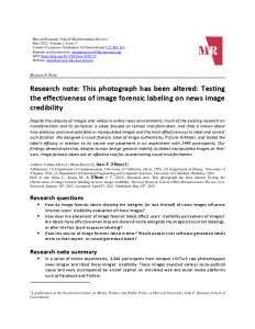 This photograph has been altered: Testing the effectiveness of image forensic labeling on news image credibility thumbnail